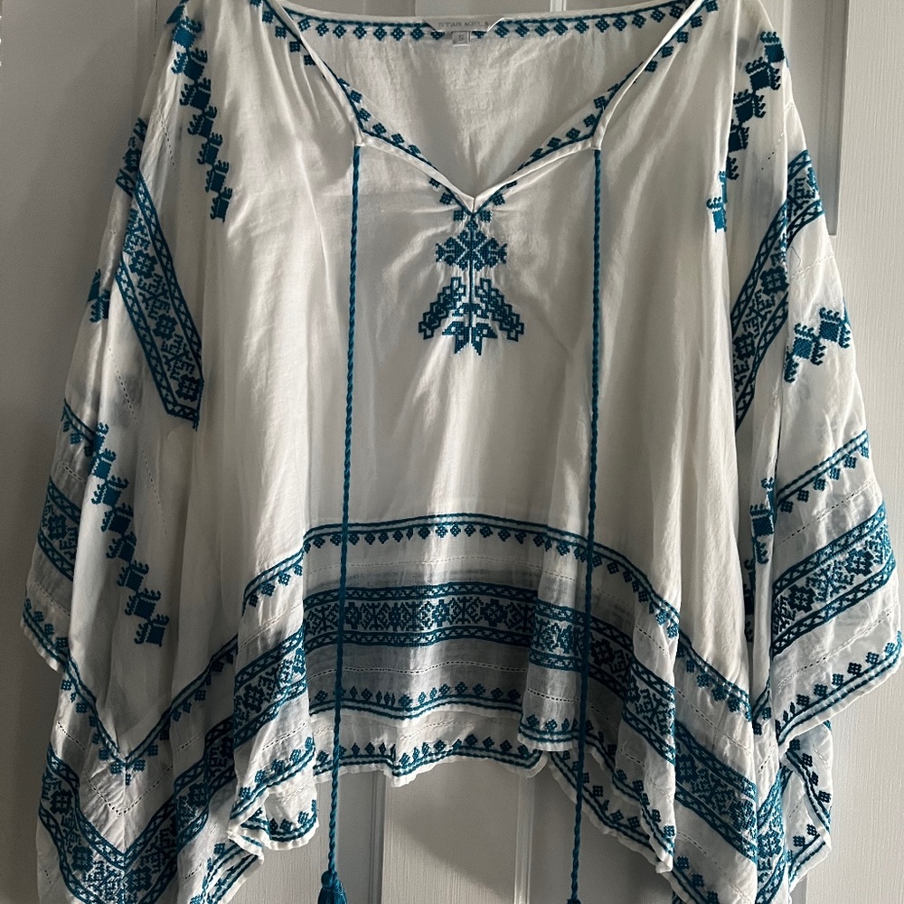 White and blue embroidered tunic by Star Mela!